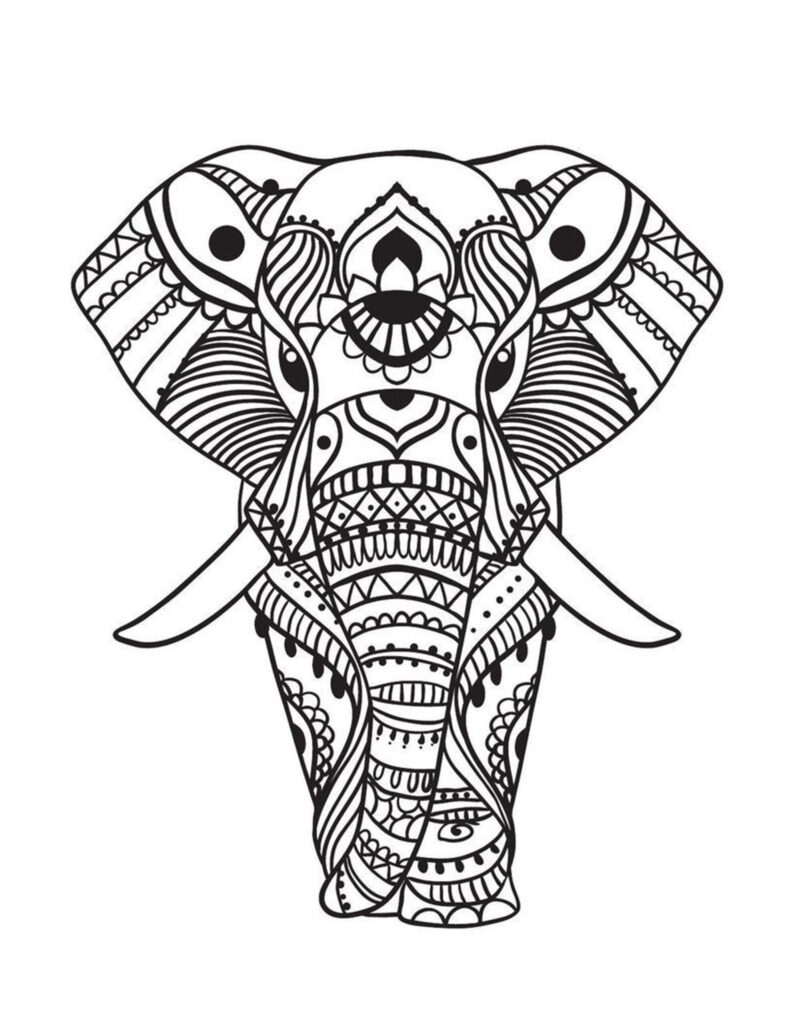 kleurplaat moeilijk olifant